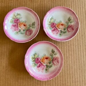 Set of 3 Vintage Occupied Germany #282 Dessert Bowls Pink Flowers.